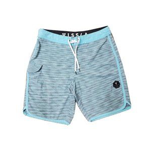 Vissla Men's 31 Board Shorts Surf Drawstring Aqua Stripes Pockets Unlined